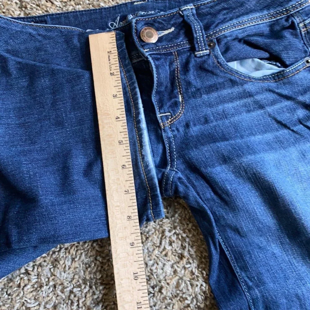 American Eagle Jeans Womens 4 Blue Slim Bootcut Low Rise Frayed Hem Denim 29X30 - Picture 7 of 12